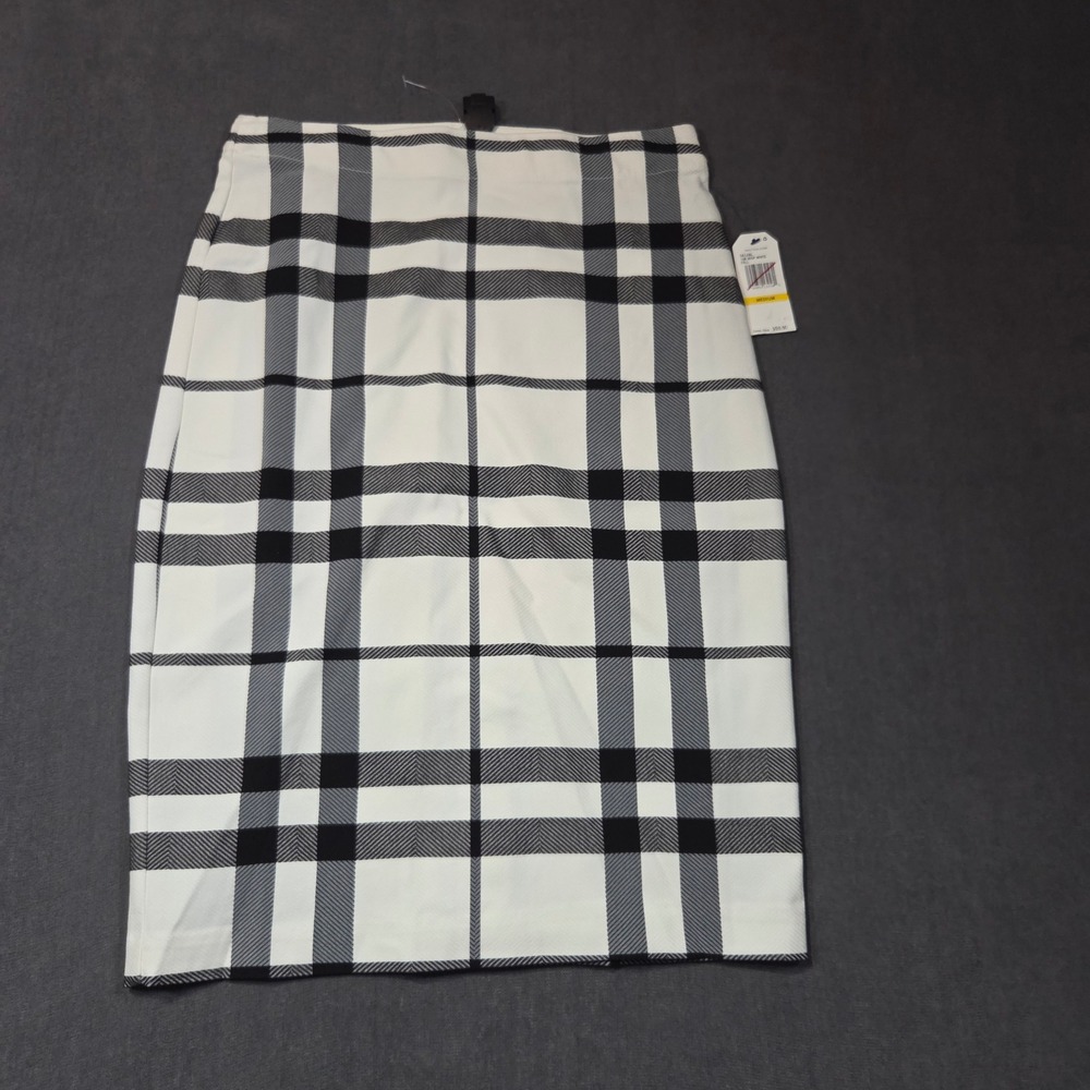 Nautica Pencil Skirt Womens Medium White Black Plaid Herringbone 5612BL